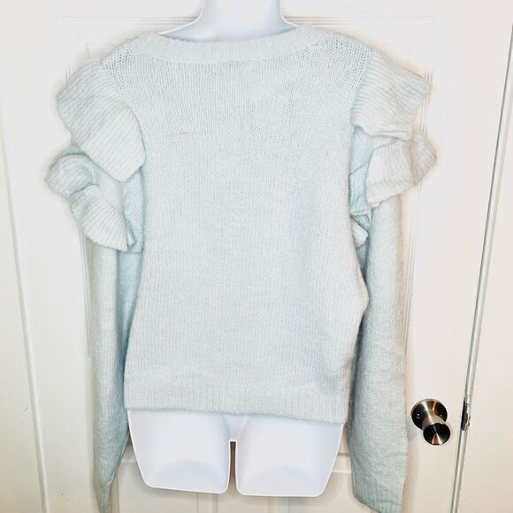 LOST + WANDER Stay Humble Sweater Exaggerated Ruffle Baby Blue M / L NWT - Picture 11 of 13